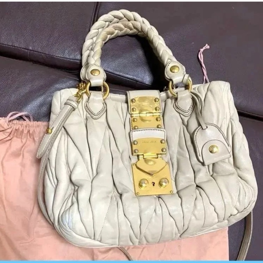 Miu Miu Beige Leather Bag with Gold Hardware